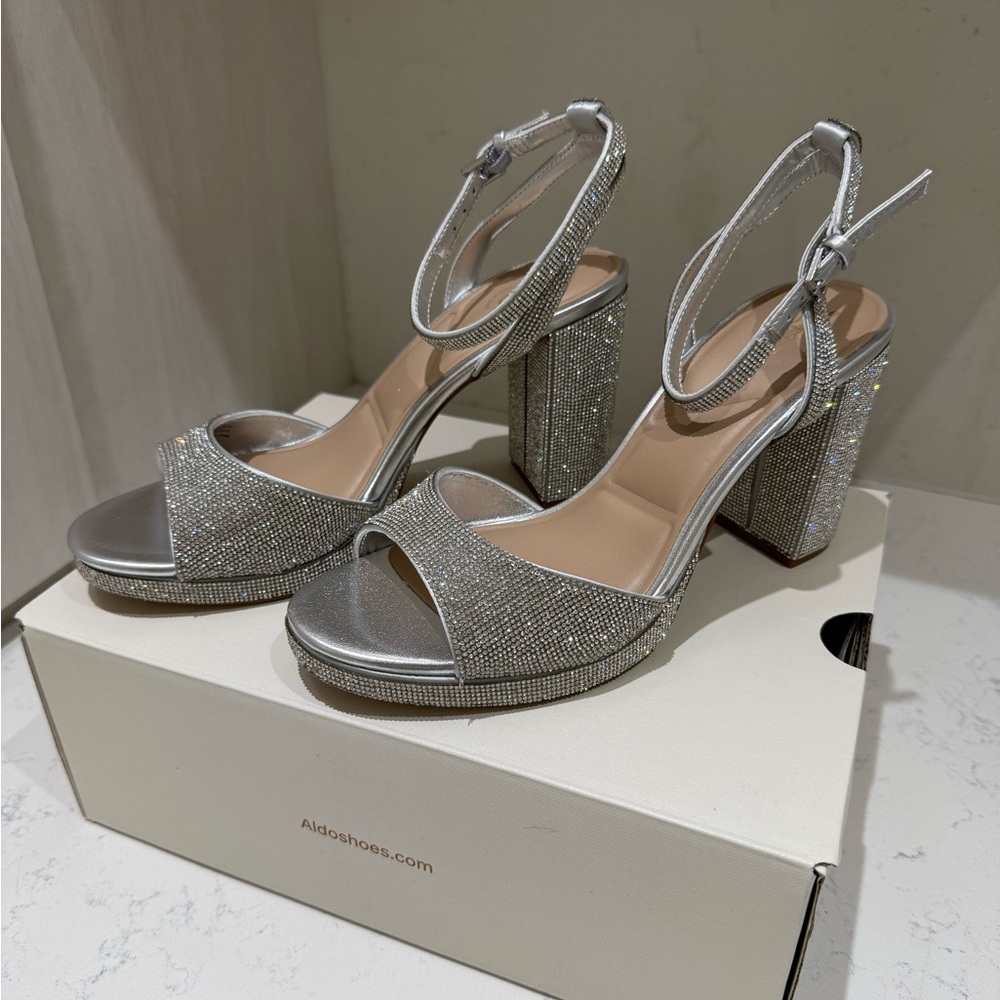 Aldo Alluring Silver Metallic Block Heels